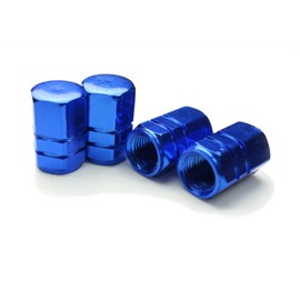COTRAX Air Valve Cap, Aluminum, Wheel, Tire Cap, Lightweight, Automobile, Motorcycle, Dress Up Universal Parts, Hexagon Type, Set of 4 (Blue)