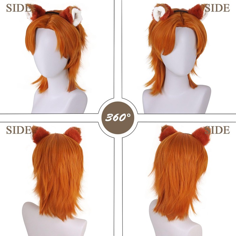 16 inch Short Orange Wig Men and Women Fluffy Layered