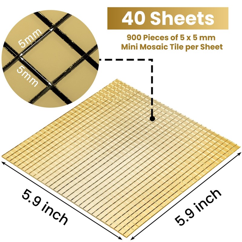 SOUJOY 36000 Pieces Mirror Mosaic Tiles, Gold Self Adhesive Mirror