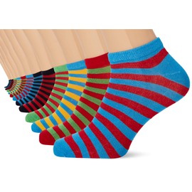 FM London Men's Bamboo Trainer Socks (Pack of 12), Multicoloured (light stripes)
