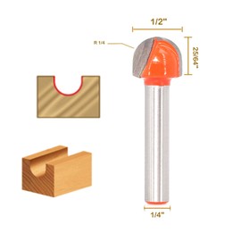 Akylin Cove Core Box Router Bit 1/4 Shank, Carbide Tipped Double Flute Round Nose Router Bit, 1/2" Cut Dia, Cut Height 25/64", Woodworking Milling Cutter for Groove