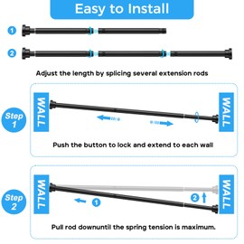 Shower Curtain Rod - Shower Tension Rod for Bathroom, Closet, Window, Room Divider, Adjustable Shower Rod, Easy Installation, No Drilling (Black, 28" to 50"-1Pcs)