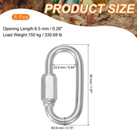 MECCANIXITY Quick Links M5 1.97 Inch Stainless Steel Chain Connector Large Opening Screw Chain Link D Shape Locking Looks for Hammock Camping and Outdoor Equipment Pack of 5
