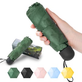 Chakipee Mini Umbrella Small Pocket Umbrella with 6 Ribs Compact Foldable Lightweight Outdoor UV Protection Umbrellas 260T Fabric Small Umbrella for Sun and Rain Green
