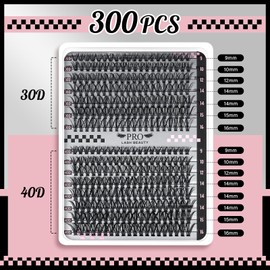PRO DIY Lash Extension Kit 300 Pcs Lash Clusters D Curl, Mix Eyelash Clusters Individual Lashes Kit Lash Bond And Seal Lash Remover Eyelash Brush Lash Tweezer Self Apply At Home(30D+40D-9-16mix Kit)