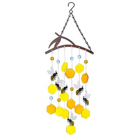 X-PREK Bees Suncatcher Wind Chimes for Outside,Unique Bees Stained Glass Windchime for Outdoors Patio Garden Decor Makes A Great Birthday Gift for Women Mom/Grandma