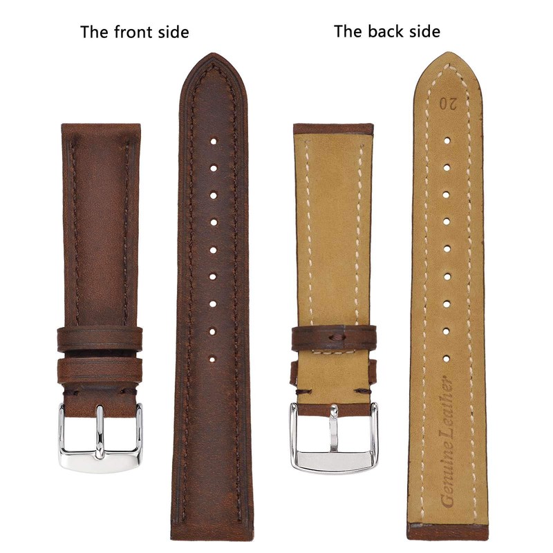 BISONSTRAP Watch Strap 20mm, Vintage Leather Replacement Watch Band, Dark