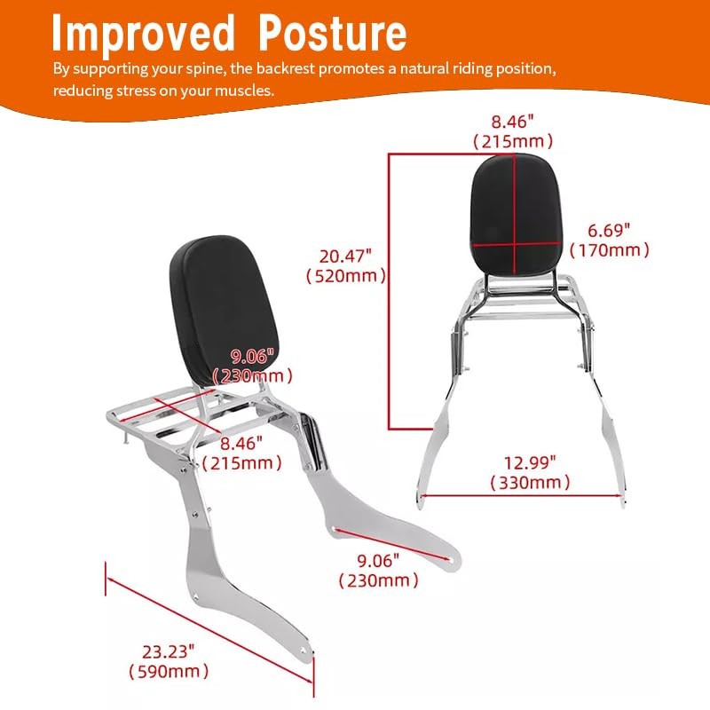 Comfortable Leather Backrest Sissy Bar + Luggage Rack Pad Compatible