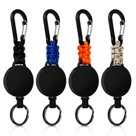 Retractable Keychain 4 Pieces Heavy Duty Carabiner Badge Holder Retractable Badge Reel ID Holder Extendable Key Ring Key Holder (Black + Beige + Blue + Orange)