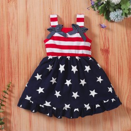 USKIDKK Toddler Baby Girls 4th of July Outfit Straps Bowknot Stars Striped Dress Summer Independence Sundress (American # A, 3-4T)