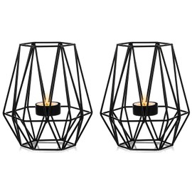 Nuptio - 2 portavelas negras para sala de estar, diseño geométrico hexagonal para decoración de mesa de boda, portavelas votivo para fiestas de cumpleaños, eventos y decoración del hogar