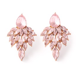 ATIMIGO Light Pink Rhinestone Cluster Drop Earrings Elegant Crystal Statement Earrings Bridal Wedding Prom Earrings for Women