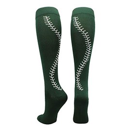 MadSportsStuff Softball Socks with Stitches Over the Calf (Dark Green/White, Medium)