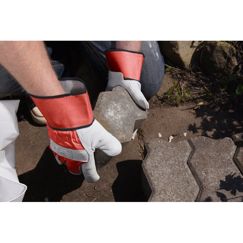 Connex COX938634 Full-Grain Leather Gloves, White/Red, Size 10