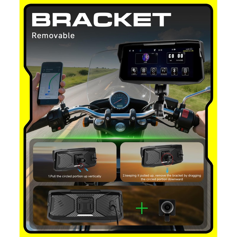 Rimoody 6.86 Inches Motorcycle Portable Carplay Car Radio with Wireless