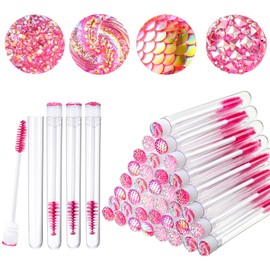 80 Pieces Disposable Mascara Brushes Tubes Set, 40 Pieces Diamond Empty Mascara Wand Tube with 40 Pieces Eyelash Brush Spoolies Makeup Tool for Eyelash Extension (Pink)