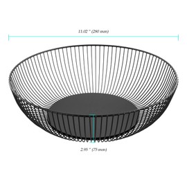 CHIHEUNG 2 PCS Black Fruit Bowls, 28 x 7.5cm Large Iron Fruit Baskets, Wire Fruit Basket for Table, Kitchen, Decorative Use