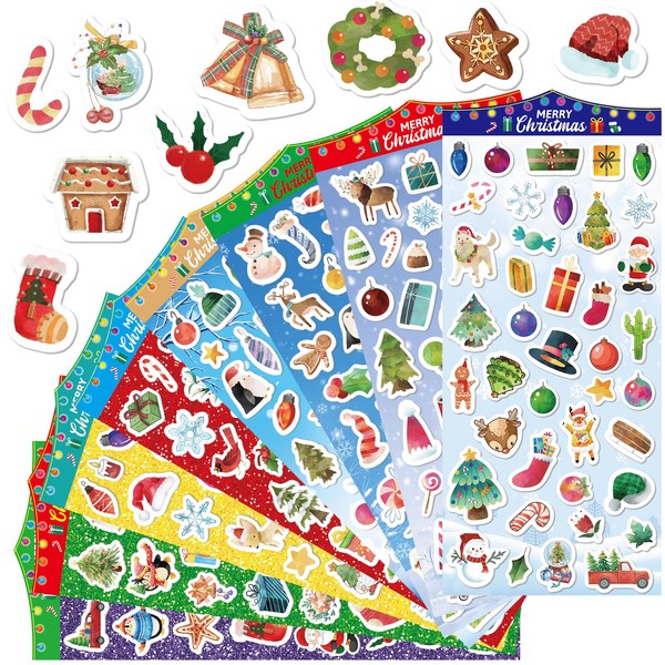 16 Sheets Christmas Puffy Stickers 650PCS Christmas Stickers for Kids Happy Christmas Santa Snowflakes Assortment Party Favors