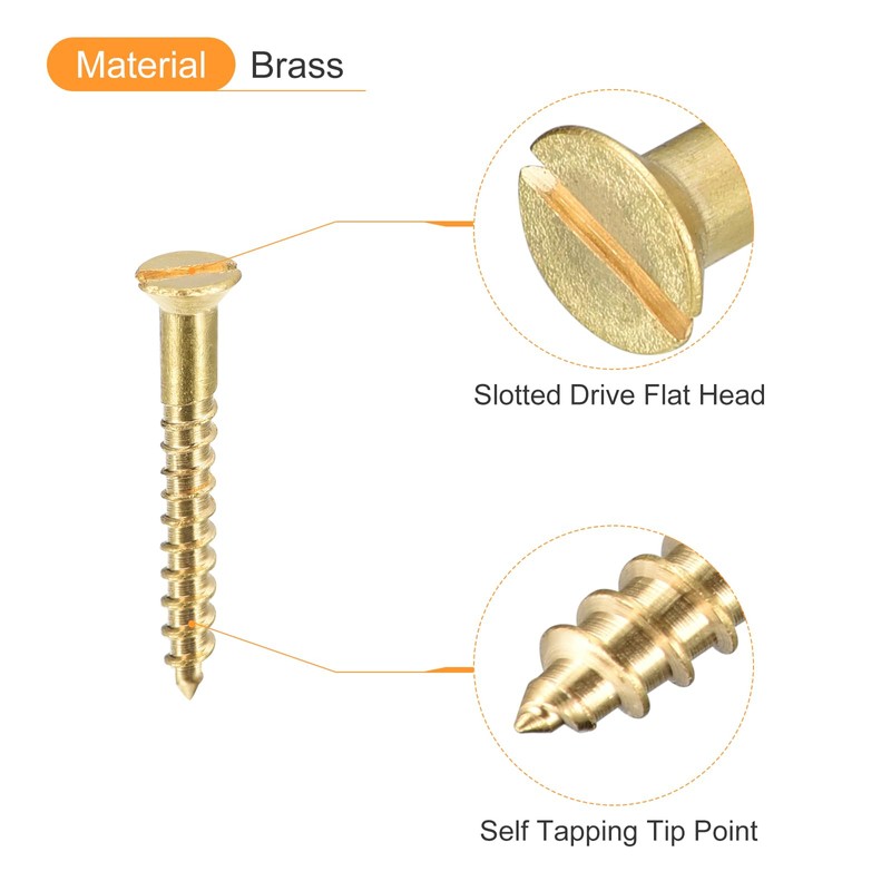 sourcing map Brass Wood Screws, 25Pcs M2 x 16mm Slotted