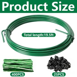 19.5 Ft Cuttable Bendable Plant Stakes Roll, Plant Support Orchid Stakes, Garden Bendable Single Stem Plant Sticks with 400 Twist Ties & 25 Clips for Indoor Outdoor Plants Potted Flowers Vegetables