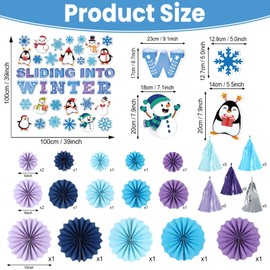 Winter Classroom Door Bulletin Board Classroom Decorations Set Sliding into Winter Snowflakes Snowman Cutouts with Paper Tassel Fans for School Wall Door Winter Christmas Holiday Wonderland Supplies