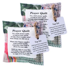 Fanfanwin 2 Pcs Mini Prayer Quilt with Cross Inside, Easter Christian Gifts for Women, Vintage Pocket Scripture Quilt Squares Sympathy Gifts for Clergy Pastor Appreciation Easter Basket Stuffers