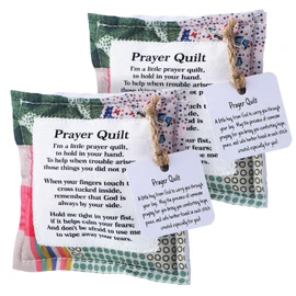 Fanfanwin 2 Pcs Mini Prayer Quilt with Cross Inside, Easter Christian Gifts for Women, Vintage Pocket Scripture Quilt Squares Sympathy Gifts for Clergy Pastor Appreciation Easter Basket Stuffers