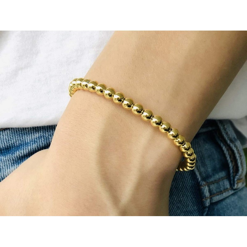 YDF Ball Bracelet Flexible 4 mm 925 Sterling Silver Yellow