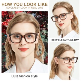 AEZUNI Retro Reading Glasses 2.25 Women Oversized Square Frame Fashion Readers 1.0 1.25 1.5 1.75 2.0 2.25 2.5 2.75 3.0 3.5 4.0 5.0 6.0 (Leopard,225)
