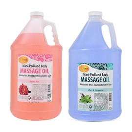 SPA REDI SPA REDI Massage Oil Bundle, Mint Eucalyptus & Sensual Rose, 128 Oz Each - Professional Pedicure, Manicure & Body Massage Therapy