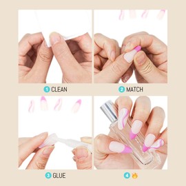 COCOBURI 24 Pcs Press on Nails Pink Almond Tip Nails Acrylic Fake Nails for Women and Grils