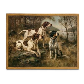 ARQRAYGYS Hunting Three hounds Painting Prints, 16×24in Vintage Wall Art Decor for Living Room, Farmhouse Landscape Painting Wall Decor for Bedroom Bathroom