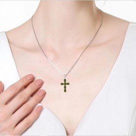 Aprila Women Necklace 925 Sterling Silver Cross Pendant Necklace with Cubic Zirconia August Birthstone Peridot Color Jewelry