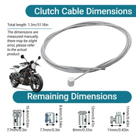 1.3 m Clutch Cable, Motorcycle Diameter 1.5 mm Universal Cable, Emergency Clutch Cable, Brake Cable, Throttle Cable Repair Set with 8 Nipple Mounting Screws, for Moped, Bicycle, Quad, Enduro, Electric