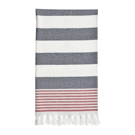 FEBE Beach Towel Bath Towel Grey and Red Cotton 180 x 80 cm Ultralight with Hand-Knotted Hammam Towel Sauna Towel Picnic Blanket Towel