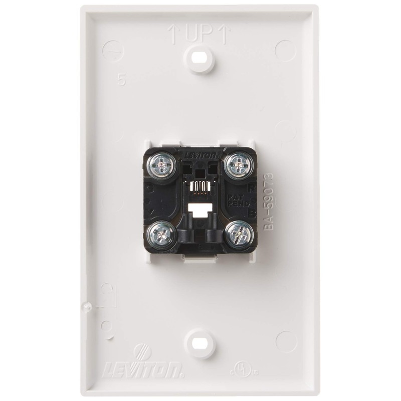 Leviton Standard Telephone Wall Jack, 6P4C, Screw Terminals, 40249-W, White