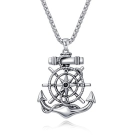 YEESIA Anchor Necklace for Men Sterling Silver Nautical Sailor Navy Mooring Rope Necklaces Anchor Compass Pendant with Stainless Steel Chain Birthday Graduation Jewelry Gift for Women