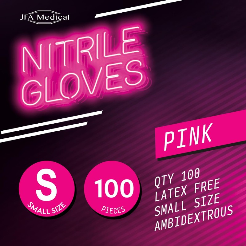 JFA Medical Small Size Disposable Powder Free Pink Nitrile Gloves