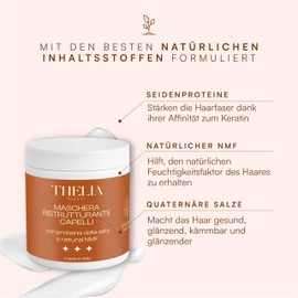Thelia Beauty Restructuring and moisturising hair mask with silk protein and natural NMF, natural product without parabens, dermatologically tested, made in Italy, 250 ml