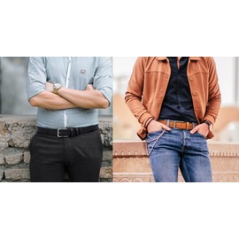 DOOPAI Mens Belt,Leather Dress Belt - black and light brown 2 pack belt，Casual Wear Jeans Classic belt 1.25", Adjustable Trim to Fit Everywhere