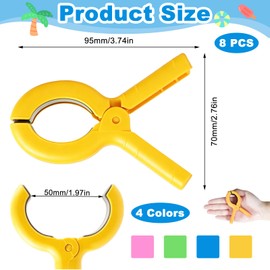 8 Pack Towel Clips for Sun Loungers, Extra Strong 4 Inch Beach Towel Clips, Non Slip Beach Towel Clips for Sun Loungers, Windproof Laundry Pegs for Towels, 4 Bright Colours