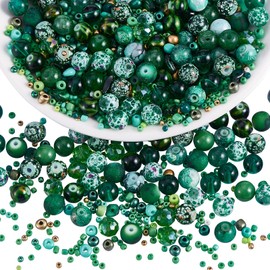 BEEFLYING 1 Pack Assorted Glass Beads for Jewelry Making Adults Glass Crystal Beads Bulk Including 8mm Beads for DIY Jewelry Bracelet Neckalce Phone Lynard Making Crafts Accessorie (Grass Green)
