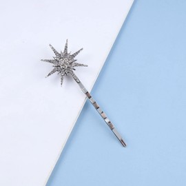 Allereya Rhinestone Star Hair Clip Barrette Crystal Northstar Hair Pins Barrette Silver CZ Headgear Decorative Bobby Pins CZ Head Clip Headpiece Hair Accessories for Women and Girls (Large)