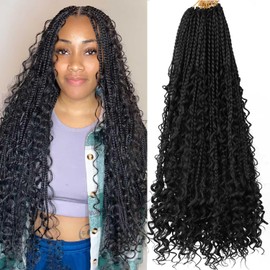 20 inch Goddess Box Braids Crochet Hair 8 Packs Bohemian Box Braids Crochet Braids Pre Looped Crochet Box Braids With Curly Ends Synthetic Braiding Hair Extensions for Black Women 1B