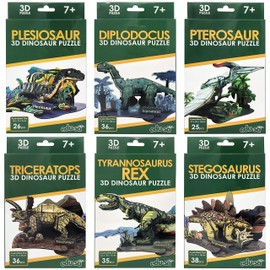 Edu-Sci Set of Six 3D Dinosaur Puzzles - T Rex, Diplodocus, Plesiosaur, Stegosaurus, Pterosaur, Triceratops
