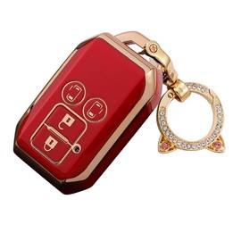 [ZANEKO] Key Case Compatible Suzuki New Spacia Key Cover Spacia Custom Solio Flare Wagon Smart Key Case Key Holder, red