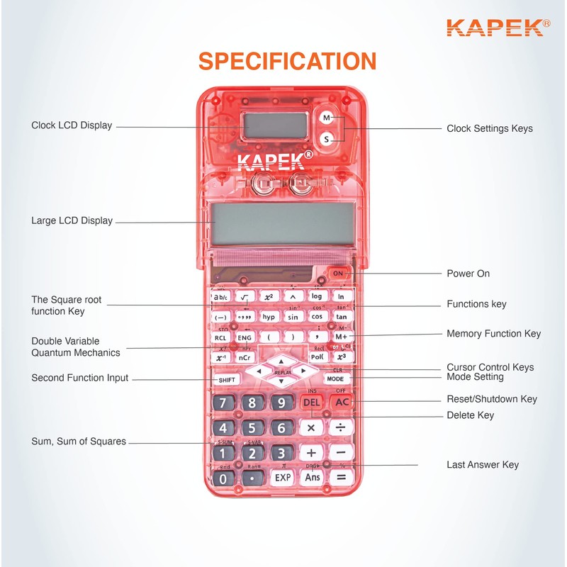 KAPEK Scientific Calculator + Math Set for Schools | 2-Line