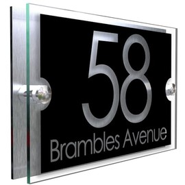 K Smart Sign | 200mm x 130mm | DUAL LAYER STYLISH HOUSE SIGN PLAQUE DOOR NUMBER STREET NAME CLEAR ACRYLIC & DIBOND HOUSE NAME (Modern Text 1)