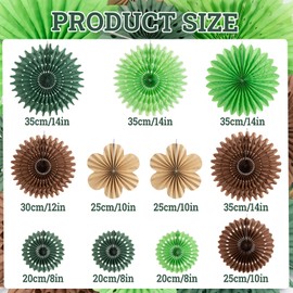 11 Pcs Hanging Paper Fans Decoration Green and Brown Paper Flowers Deco Tropical Jungle Birthday Party Decorations for Summer Safari Carnival Party Supplies