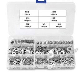 Michass 720 Piece Washer Set, Stainless Steel, Flat Washers, Locking Washers Assortment Set, with Assortment Box, Total 8 Different Sizes (M3 M4 M5 M6 M8 M10 M12